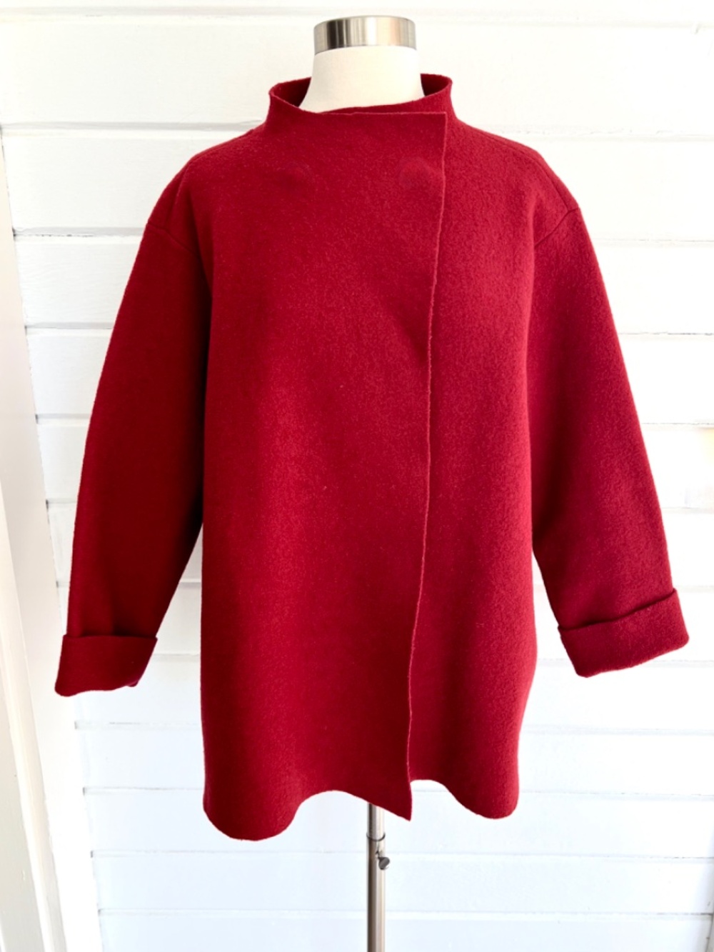 Vintage EILEEN FISHER Boiled Wool Minimalist Jacket in Cedar Red - XL/1X
